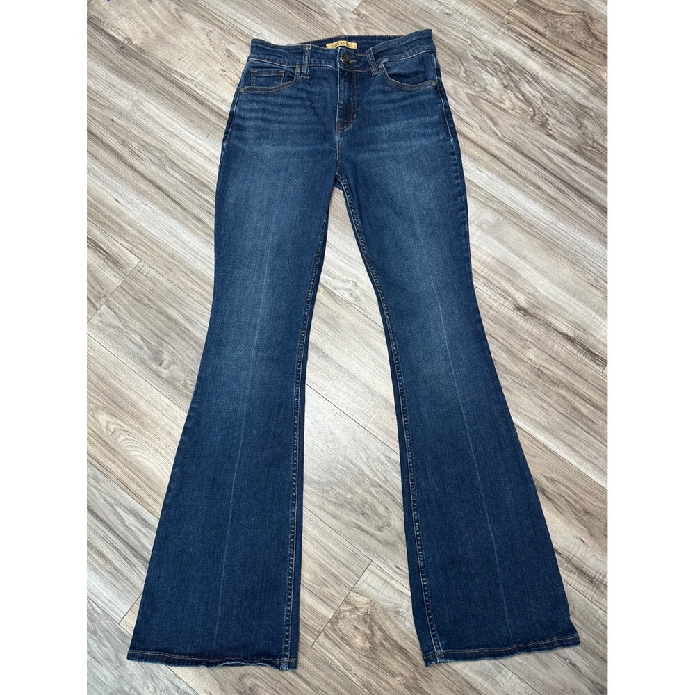 LUNA High Rise Flare Jeans Dark Wash Denim Pants Women Size 28x34